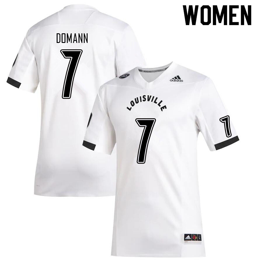 Women #7 Brock Domann Louisville Cardinals College Football Jerseys Sale-White